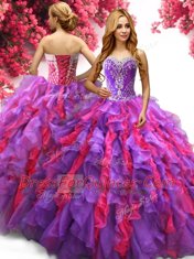 Multi-color Ball Gowns Sweetheart Sleeveless Organza Floor Length Lace Up Beading and Ruffles Quinceanera Gowns