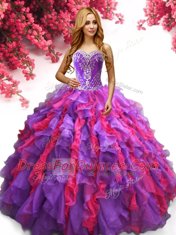 Multi-color Ball Gowns Sweetheart Sleeveless Organza Floor Length Lace Up Beading and Ruffles Quinceanera Gowns