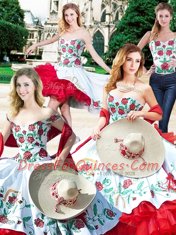 Four Piece Sleeveless Embroidery and Ruffles Lace Up Ball Gown Prom Dress