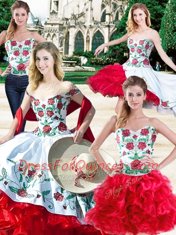 Four Piece Sleeveless Embroidery and Ruffles Lace Up Ball Gown Prom Dress