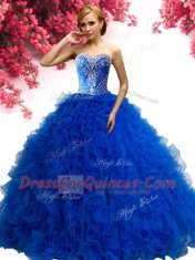 Hot Selling Sleeveless Lace Up Floor Length Beading and Ruffles Vestidos de Quinceanera