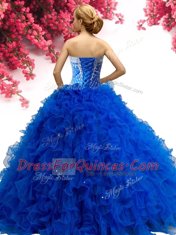 Hot Selling Sleeveless Lace Up Floor Length Beading and Ruffles Vestidos de Quinceanera