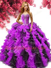 Multi-color Ball Gowns Sweetheart Sleeveless Organza Floor Length Lace Up Beading and Ruffles Quinceanera Gown