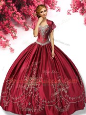 Deluxe Wine Red Sleeveless Taffeta Lace Up Sweet 16 Dresses for Military Ball and Sweet 16 and Quinceanera