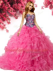 Superior Hot Pink Sweetheart Neckline Beading and Ruffles Sweet 16 Dress Sleeveless Lace Up