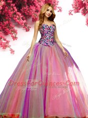 Beauteous Floor Length Multi-color Vestidos de Quinceanera Tulle Sleeveless Beading