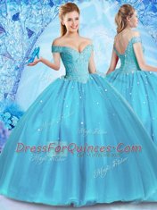 Off the Shoulder Sleeveless Lace Up Floor Length Beading Ball Gown Prom Dress