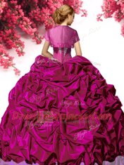 Customized Fuchsia Sleeveless With Train Beading and Ruffles Lace Up 15 Quinceanera Dress
