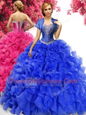 Glamorous With Train Royal Blue Quinceanera Gown Sweetheart Sleeveless Sweep Train Lace Up