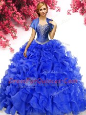 Glamorous With Train Royal Blue Quinceanera Gown Sweetheart Sleeveless Sweep Train Lace Up