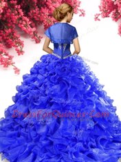 Glamorous With Train Royal Blue Quinceanera Gown Sweetheart Sleeveless Sweep Train Lace Up