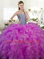 Sweetheart Sleeveless Organza Ball Gown Prom Dress Beading and Ruffles Lace Up