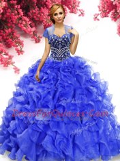 Beautiful Floor Length Royal Blue Quinceanera Gown Sweetheart Sleeveless Lace Up