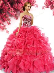 Sweet Red Sleeveless Floor Length Beading and Ruffles Lace Up Sweet 16 Dresses Sweet Red Sleeveless Floor Length Beading and Ruffles Lace Up Sweet 16 Dresses