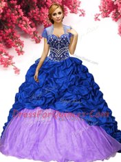 Pick Ups Sweetheart Sleeveless Brush Train Lace Up Sweet 16 Dress Royal Blue Taffeta