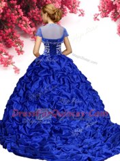 Pick Ups Sweetheart Sleeveless Brush Train Lace Up Sweet 16 Dress Royal Blue Taffeta