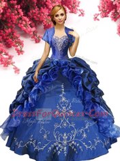 Pretty Royal Blue Lace Up Sweetheart Beading and Embroidery Quinceanera Dress Taffeta Sleeveless