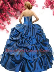 Pretty Royal Blue Lace Up Sweetheart Beading and Embroidery Quinceanera Dress Taffeta Sleeveless