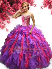 Multi-color Lace Up Sweet 16 Dress Ruffles Sleeveless Floor Length