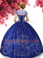 Wonderful Taffeta Sweetheart Sleeveless Lace Up Embroidery Quince Ball Gowns in Royal Blue