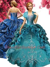 Pick Ups Teal Sleeveless Taffeta Lace Up Sweet 16 Dresses for Military Ball and Sweet 16 and Quinceanera