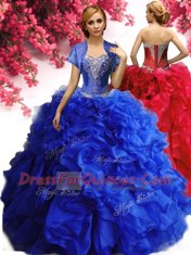 Enchanting Royal Blue Lace Up Ball Gown Prom Dress Beading and Ruffles Sleeveless Floor Length