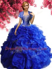 Enchanting Royal Blue Lace Up Ball Gown Prom Dress Beading and Ruffles Sleeveless Floor Length