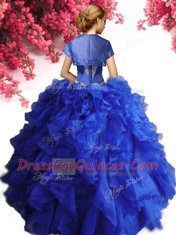 Enchanting Royal Blue Lace Up Ball Gown Prom Dress Beading and Ruffles Sleeveless Floor Length