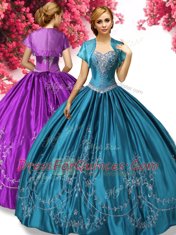 Teal Ball Gowns Taffeta Sweetheart Sleeveless Beading and Embroidery Floor Length Lace Up Quinceanera Gown