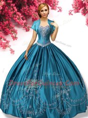 Teal Ball Gowns Taffeta Sweetheart Sleeveless Beading and Embroidery Floor Length Lace Up Quinceanera Gown