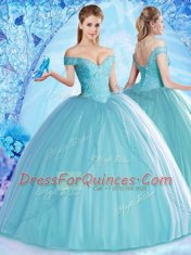 Fancy Off The Shoulder Sleeveless Tulle Sweet 16 Dress Beading Lace Up