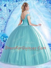 Fancy Off The Shoulder Sleeveless Tulle Sweet 16 Dress Beading Lace Up