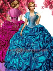 Cheap Aqua Blue Sweetheart Neckline Beading Quince Ball Gowns Sleeveless Lace Up