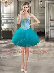 Superior Teal Prom Party Dress Prom and Party and For with Beading and Ruffles Sweetheart Sleeveless Lace Up