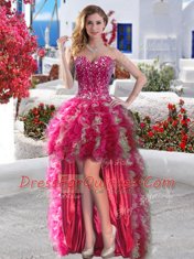 Sleeveless Beading and Ruffles Lace Up Evening Dress