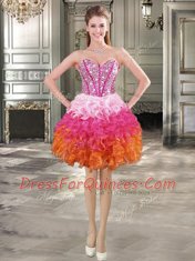 Multi-color Lace Up Sweetheart Beading and Ruffles Dress for Prom Organza Sleeveless