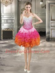 Suitable Organza Sweetheart Sleeveless Lace Up Beading and Ruffles Prom Gown in Multi-color