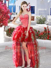Custom Made Sweetheart Sleeveless Organza Prom Gown Beading and Ruffles Lace Up