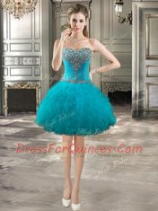 Low Price Beading and Ruffles Teal Lace Up Sleeveless Mini Length