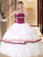 Exceptional Sleeveless Organza Floor Length Lace Up Sweet 16 Dress in White with Beading