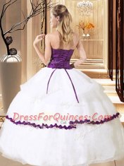 Exceptional Sleeveless Organza Floor Length Lace Up Sweet 16 Dress in White with Beading
