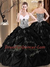 Attractive Black Sleeveless Appliques and Pick Ups and Pattern Floor Length 15 Quinceanera Dress