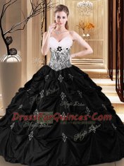 Attractive Black Sleeveless Appliques and Pick Ups and Pattern Floor Length 15 Quinceanera Dress