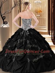 Attractive Black Sleeveless Appliques and Pick Ups and Pattern Floor Length 15 Quinceanera Dress