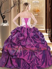 Great Strapless Sleeveless Lace Up Ball Gown Prom Dress Purple Taffeta