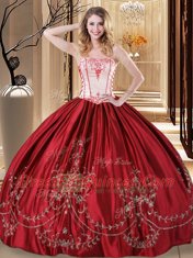 Elegant Strapless Sleeveless Taffeta 15th Birthday Dress Embroidery Lace Up