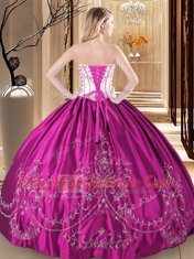 Elegant Strapless Sleeveless Taffeta 15th Birthday Dress Embroidery Lace Up