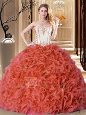 Embroidery and Ruffles Quinceanera Dresses Rust Red Lace Up Sleeveless Floor Length