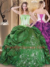 New Arrival Green Sweet 16 Quinceanera Dress Military Ball and Sweet 16 and Quinceanera and For with Embroidery Strapless Sleeveless Lace Up