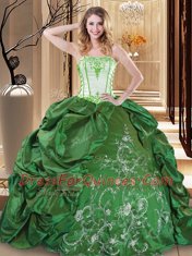 New Arrival Green Sweet 16 Quinceanera Dress Military Ball and Sweet 16 and Quinceanera and For with Embroidery Strapless Sleeveless Lace Up